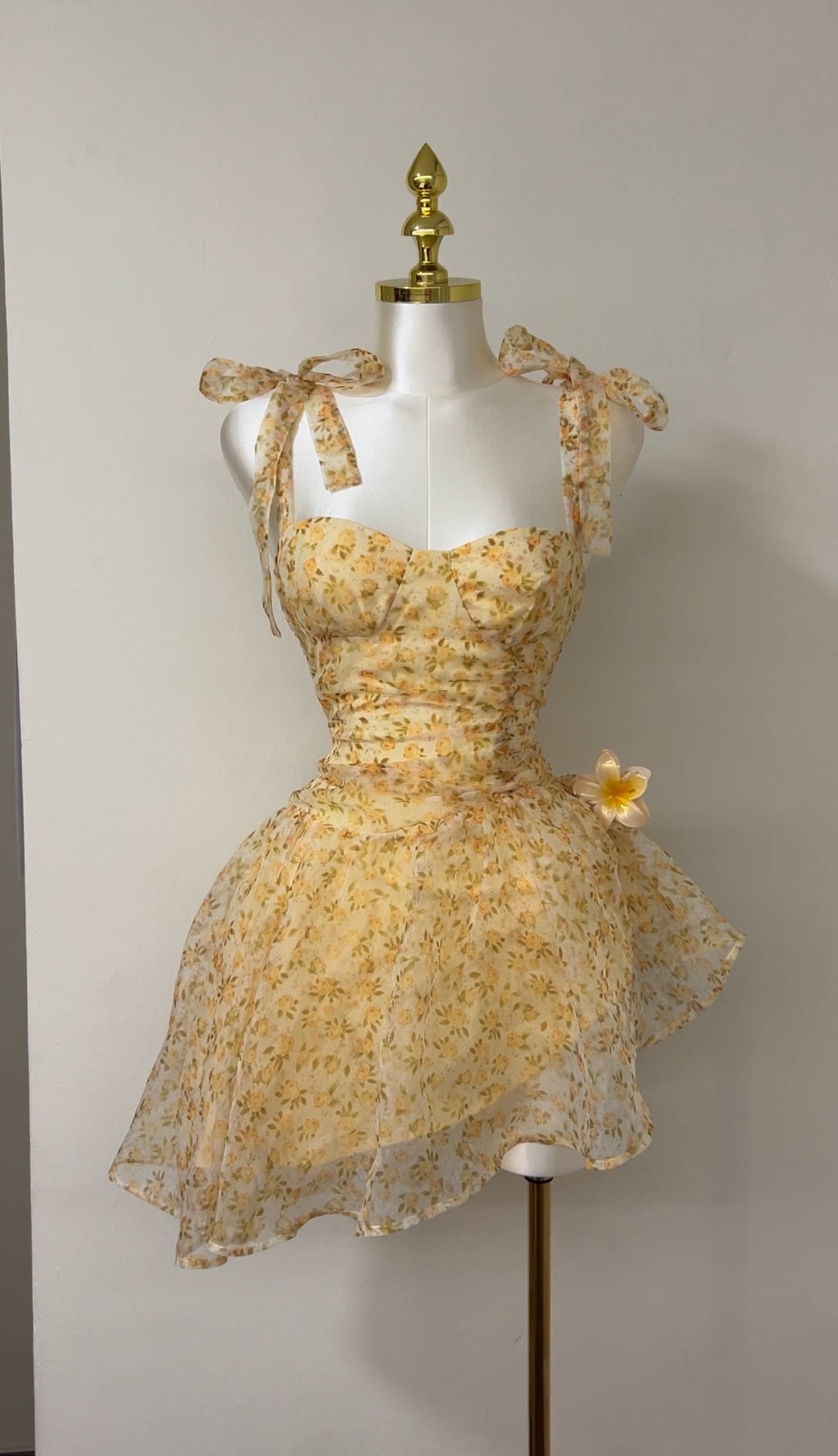Golden Petal Mini Dress
