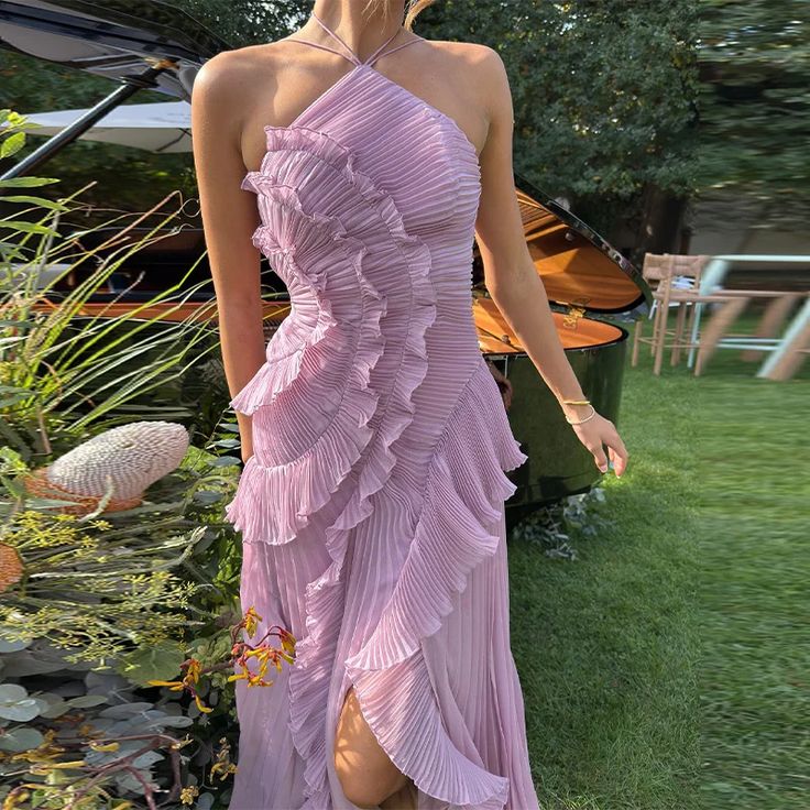 Lotus Edge Chiffon Maxi Dress