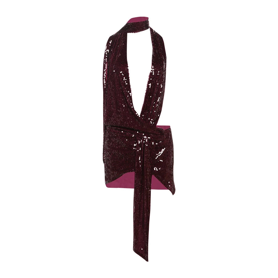 Halter Scarf Sequin Mini