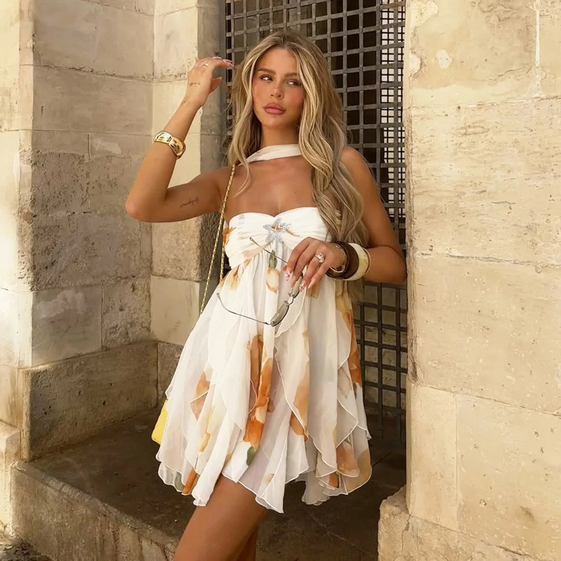 Fairy Floral Halter Mini Dress