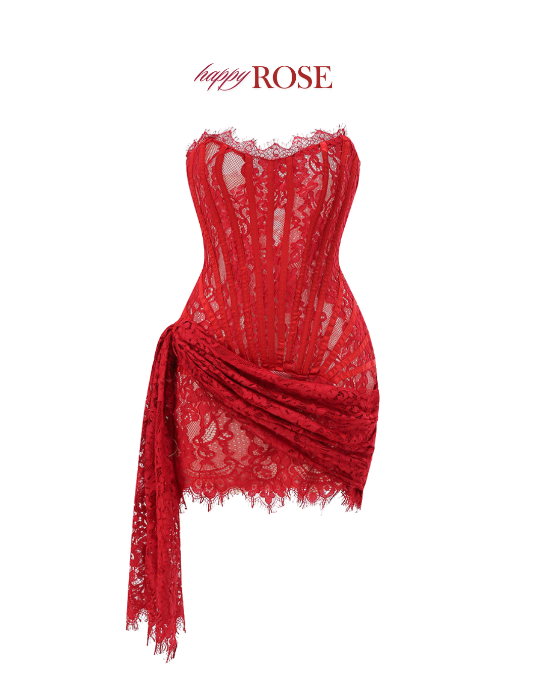 Rose Lace Strapless Evening Dress