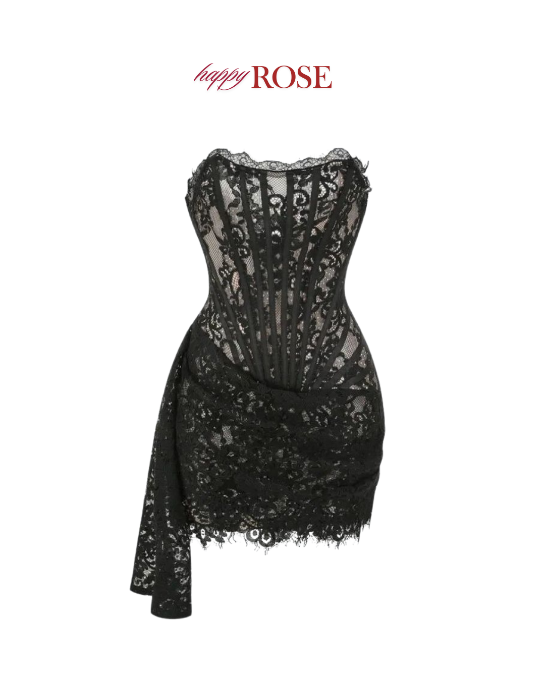 Rose Lace Strapless Evening Dress