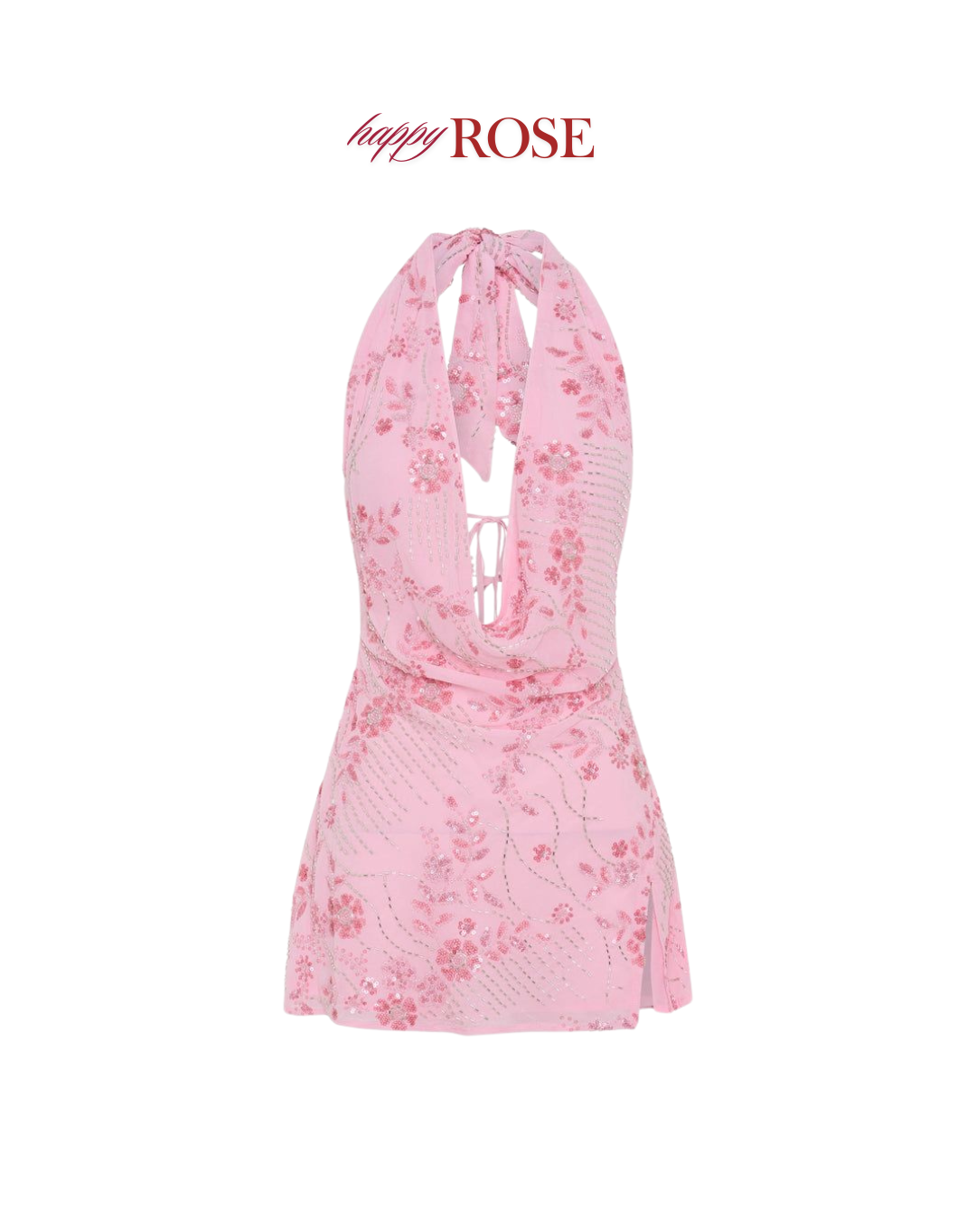 Pink Sequin Halter Mini Dress