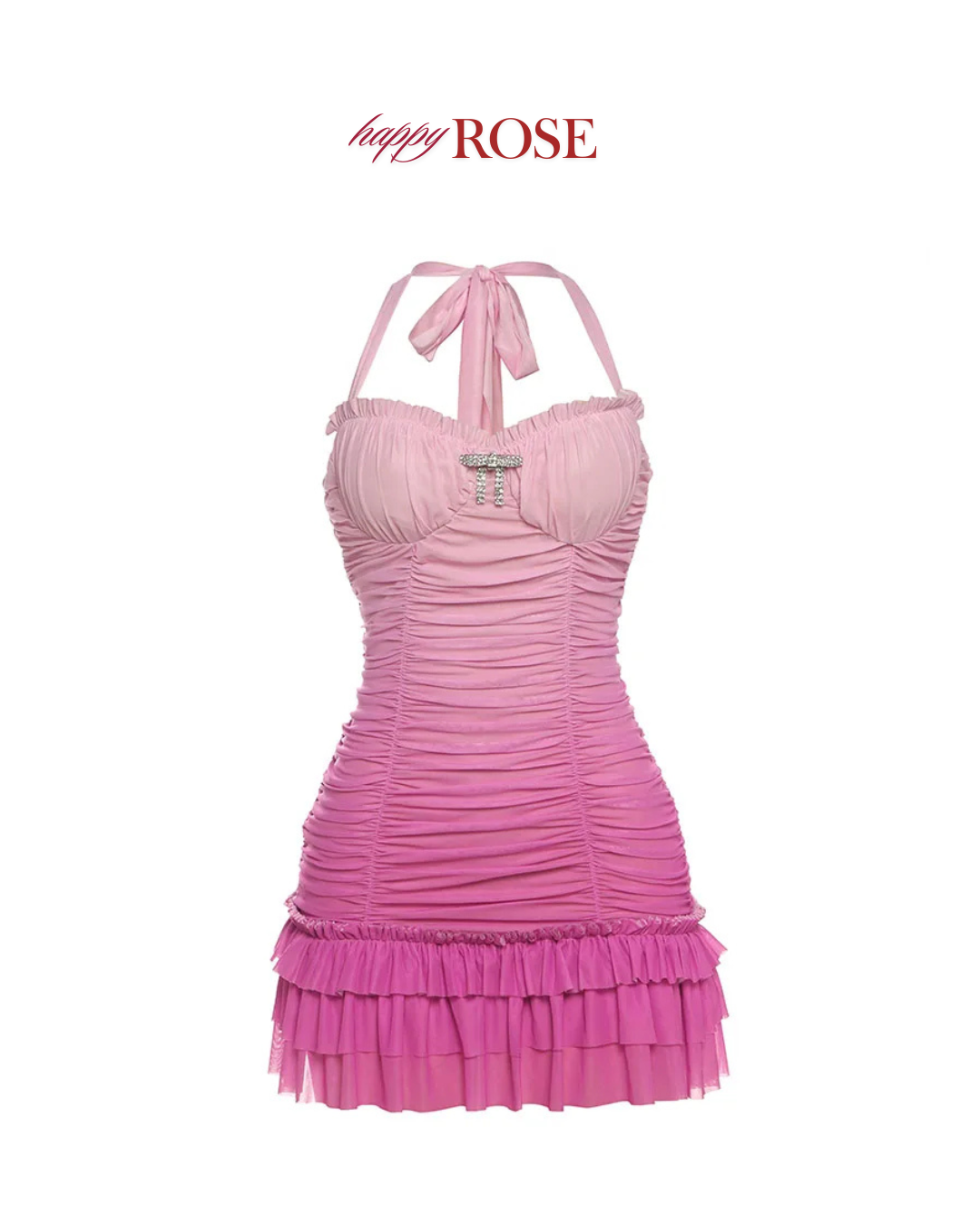 Gradient Halter Mini Dress / Ruched & Backless