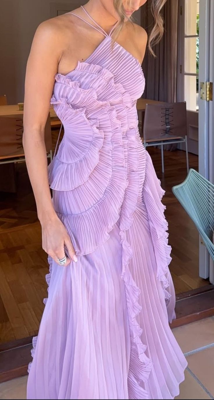 Lotus Edge Chiffon Maxi Dress