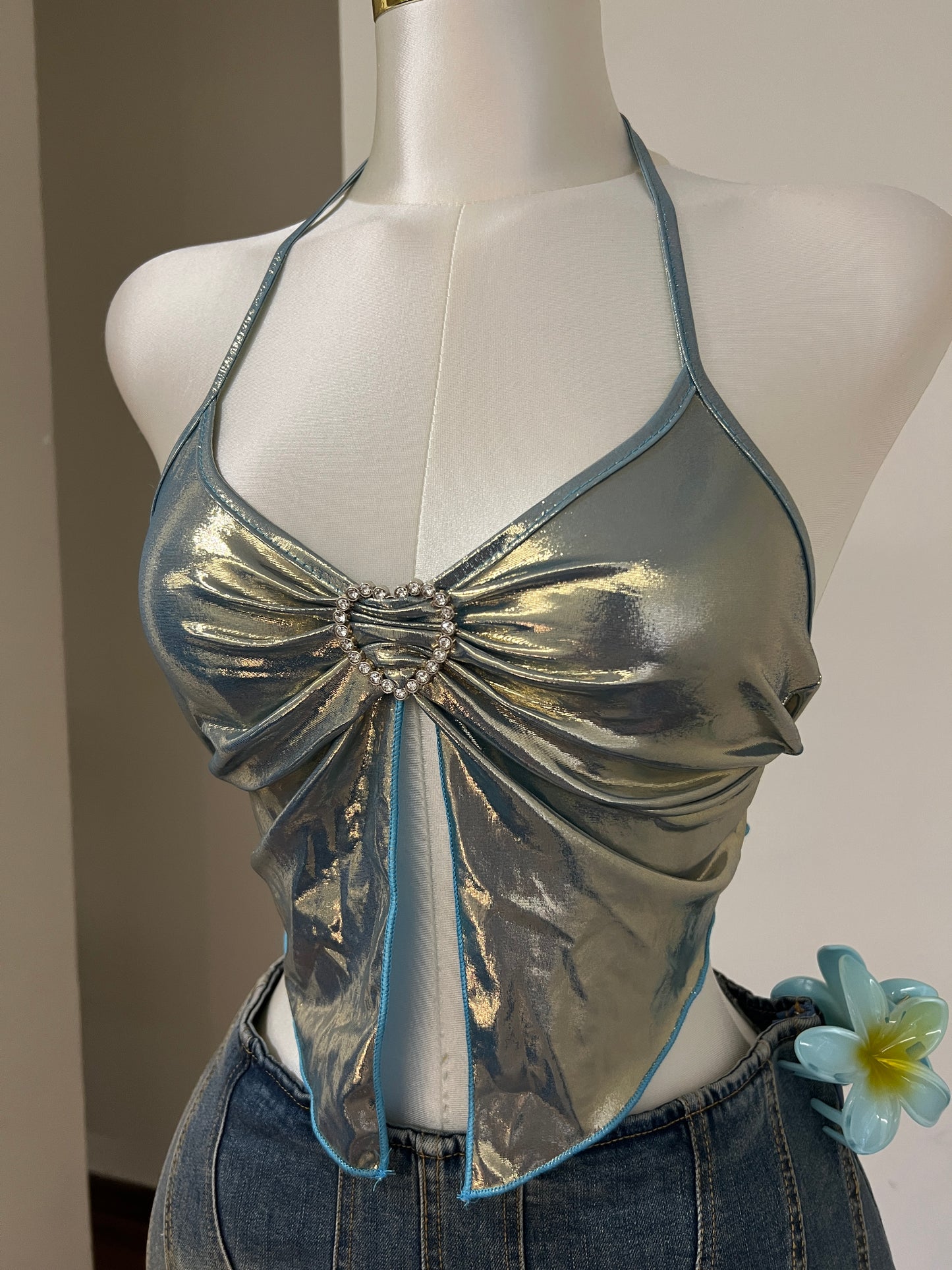 Blue Metallic Heart Top