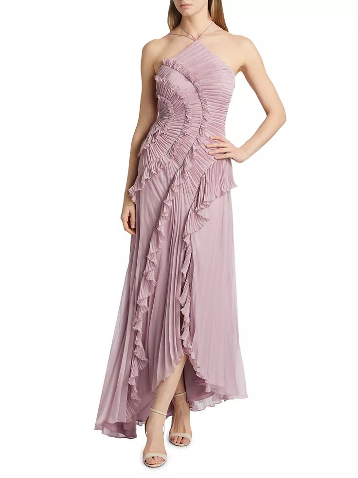 Lotus Edge Chiffon Maxi Dress