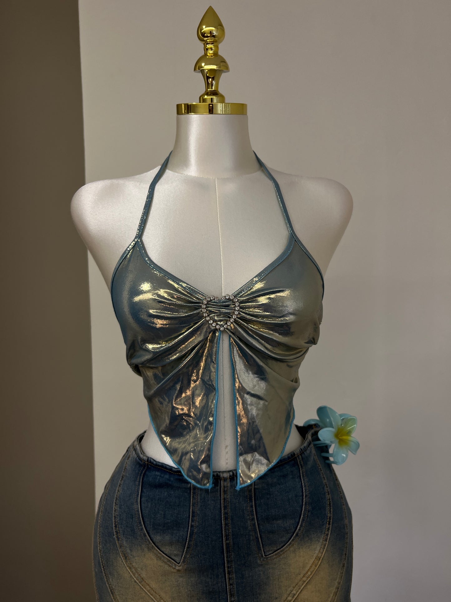 Blue Metallic Heart Top