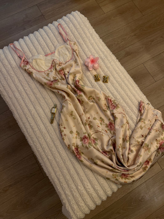 Satin Bloom Maxi Dress