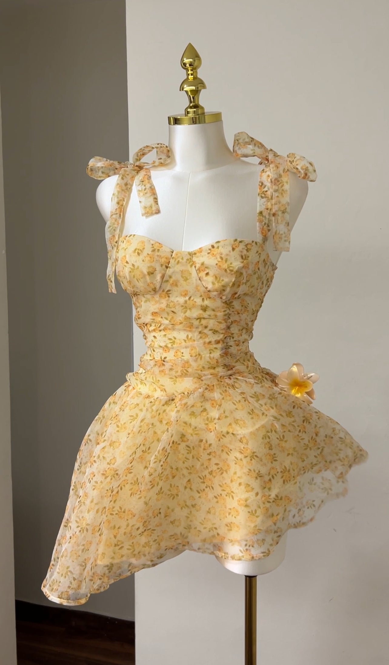 Golden Petal Mini Dress