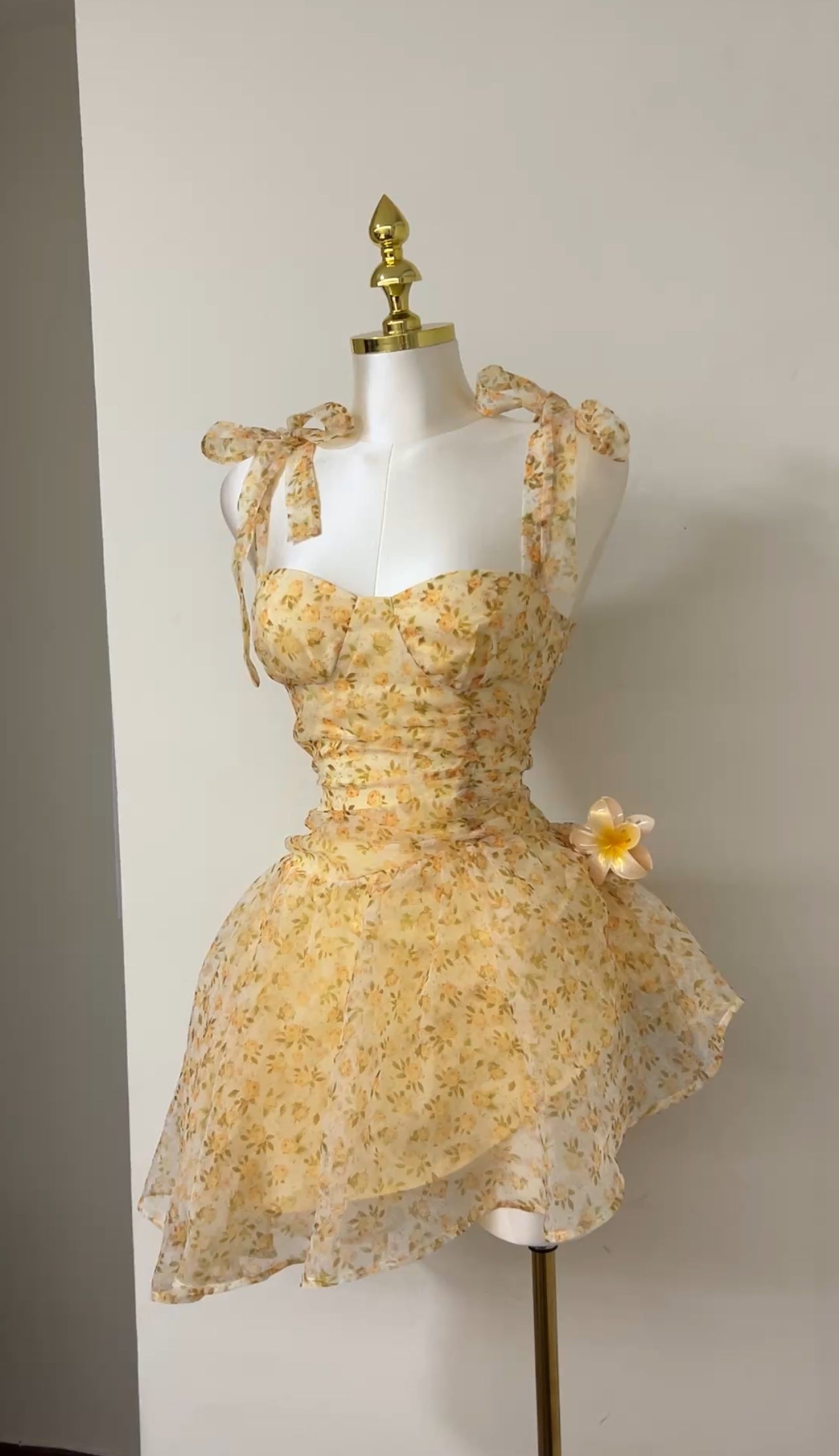 Golden Petal Mini Dress