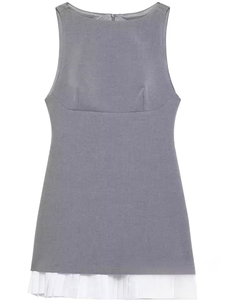 Gray Sleeveless O-Neck Mini Dress