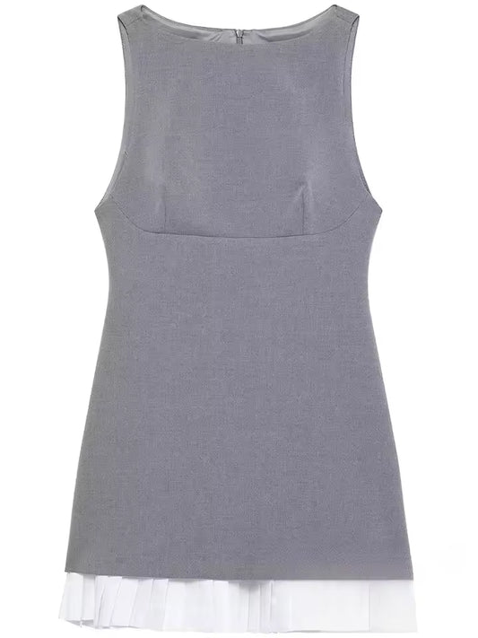 Gray Sleeveless O-Neck Mini Dress