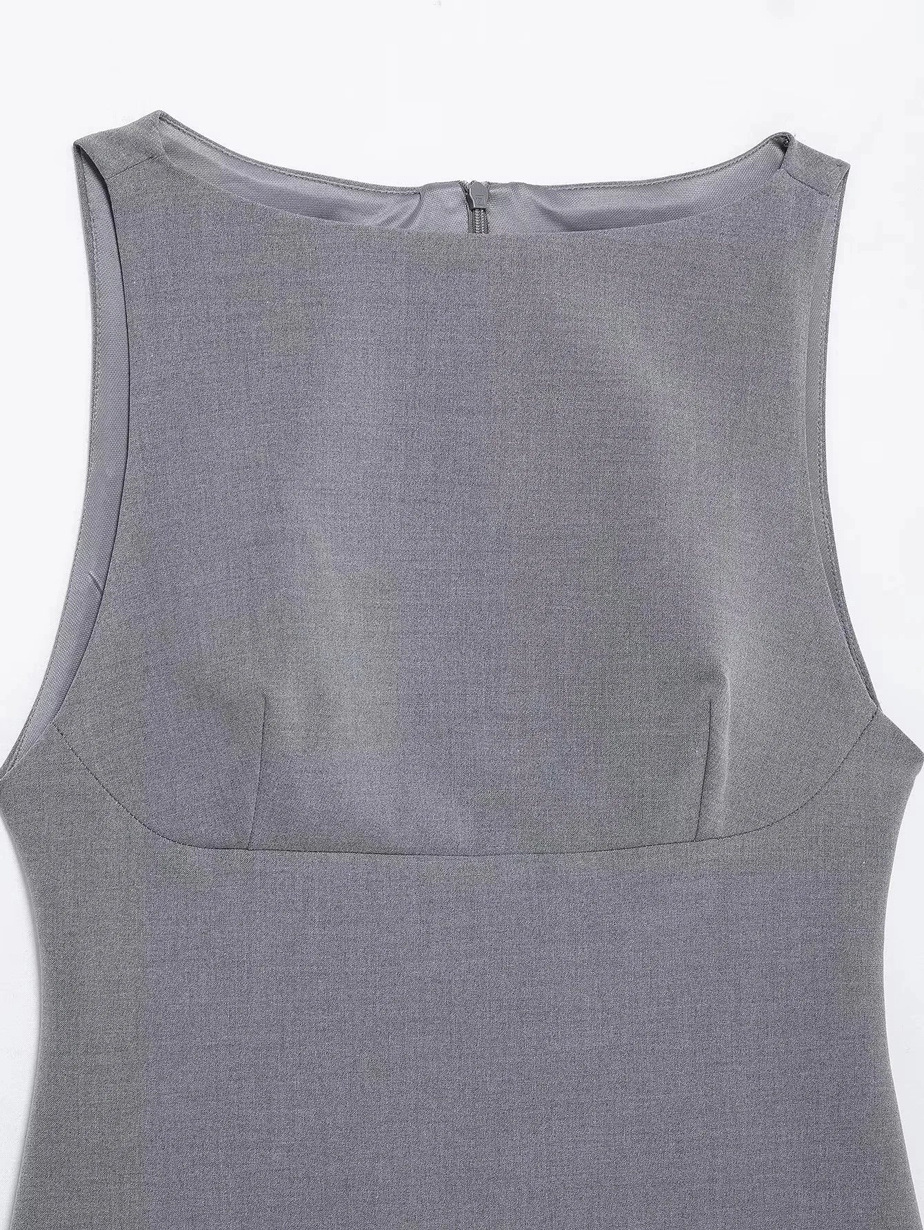 Gray Sleeveless O-Neck Mini Dress