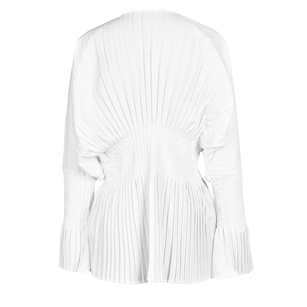 Elegant White Pleated Blouse