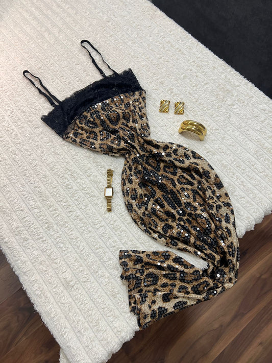 Midnight Safari Sequin Slip Dress