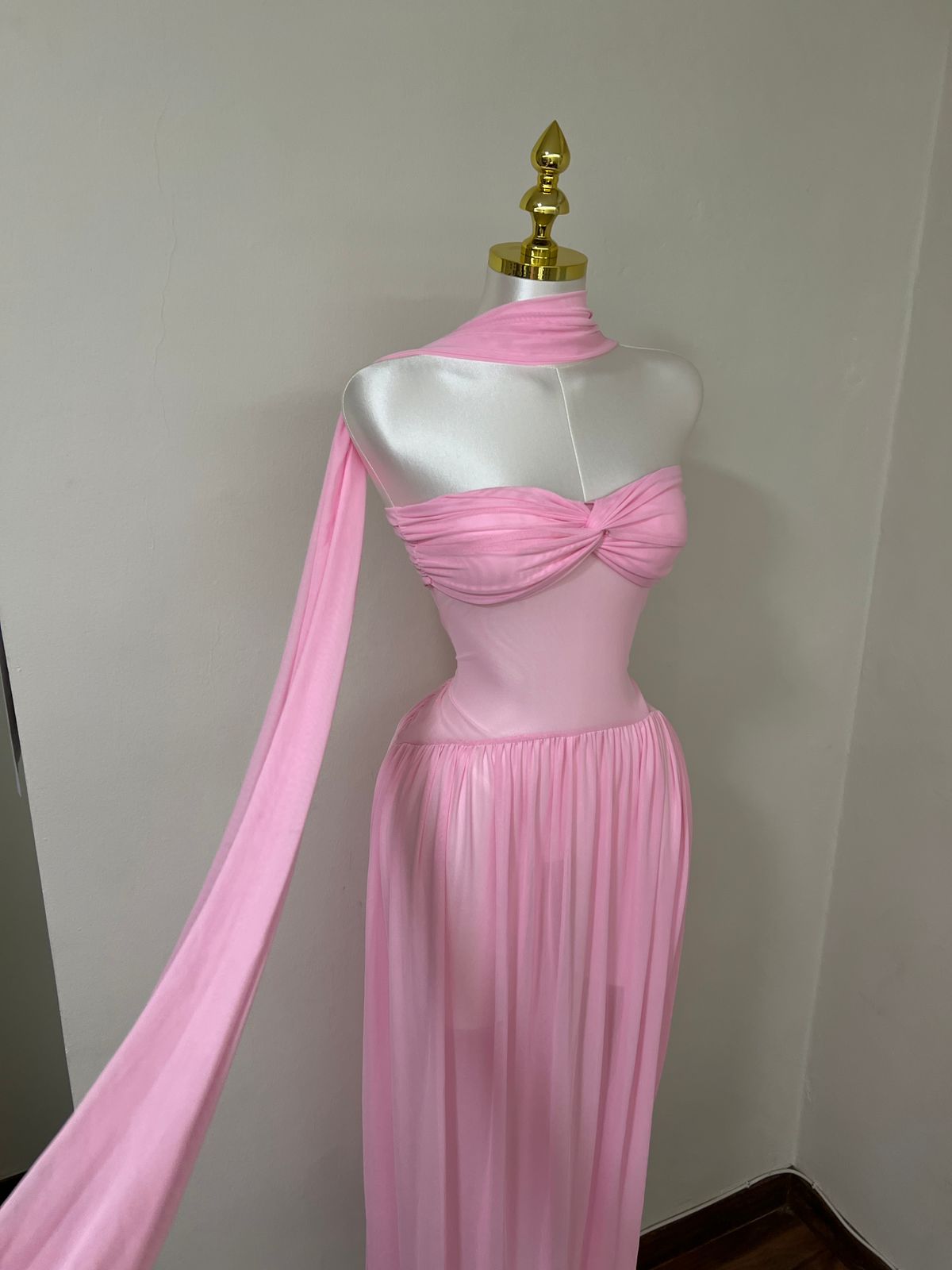 Blush Whisper One-Shoulder Chiffon Gown