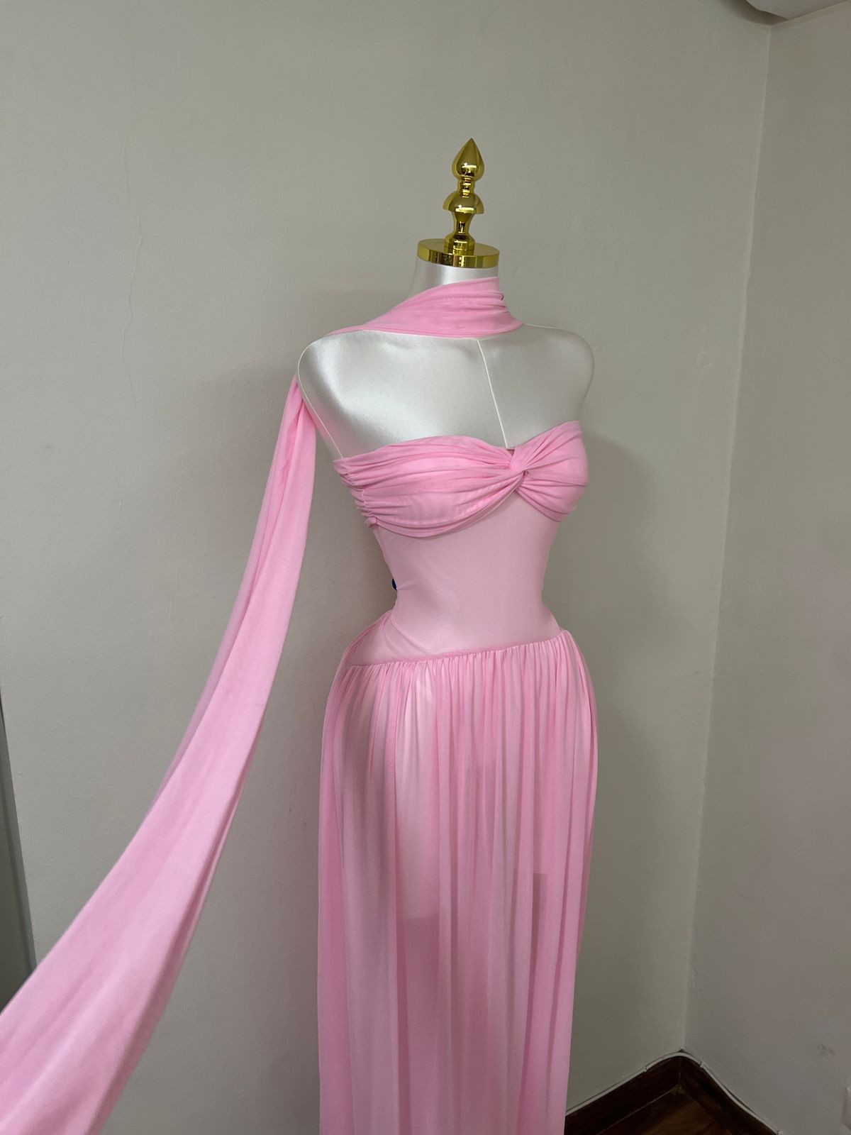 Blush Whisper One-Shoulder Chiffon Gown