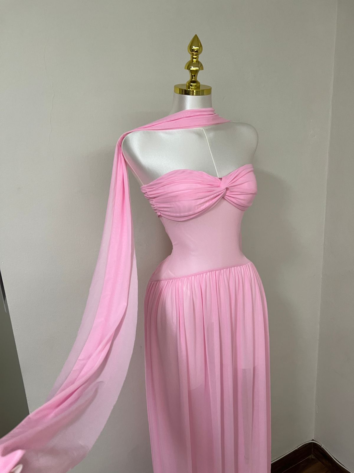 Blush Whisper One-Shoulder Chiffon Gown