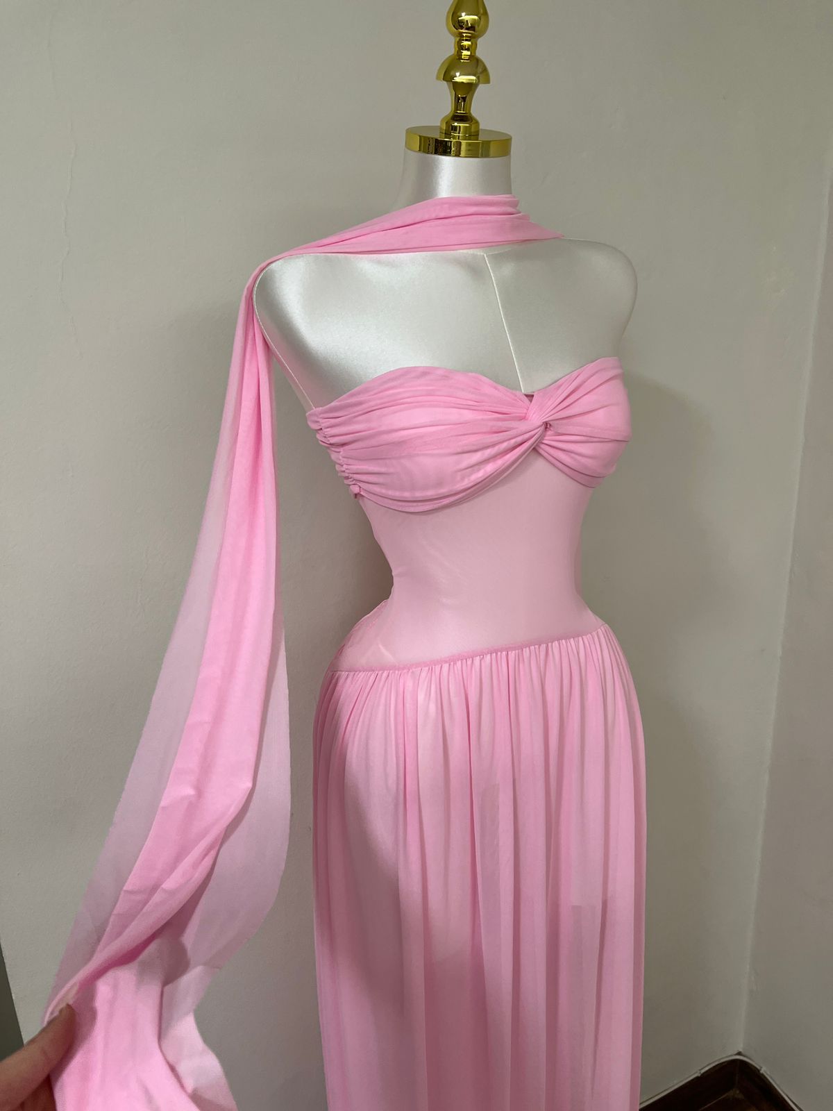 Blush Whisper One-Shoulder Chiffon Gown