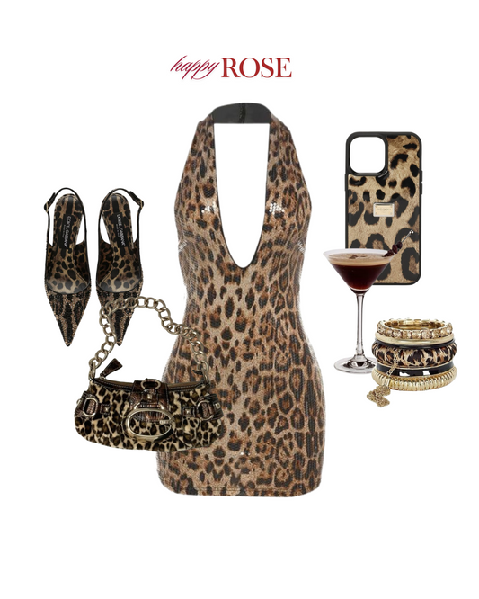 Leopard Print Halter Neck Backless Mini Dress – Sequins Party Dress