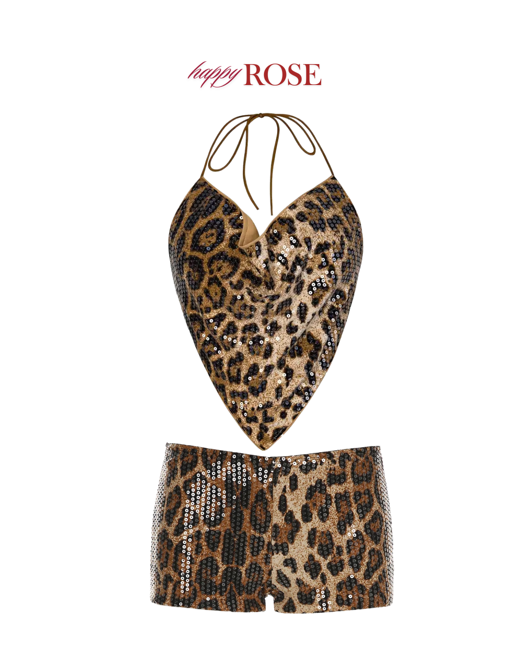 Leopard Print Sequin Halter Top