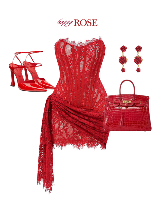 Rose Lace Strapless Evening Dress