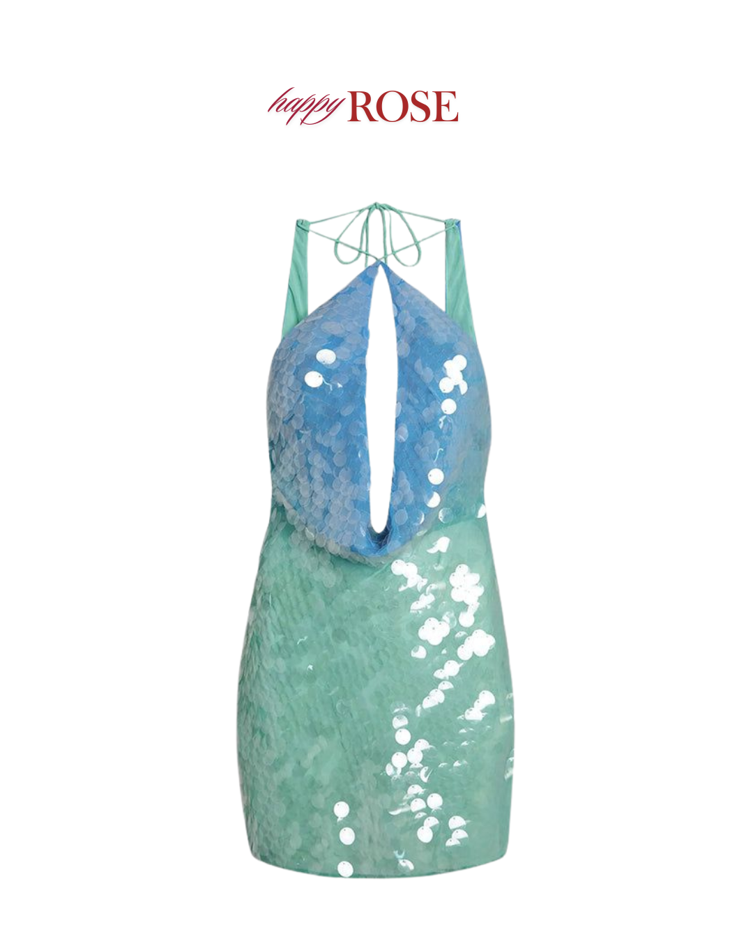 Blue & Green Sequin Halter Dress
